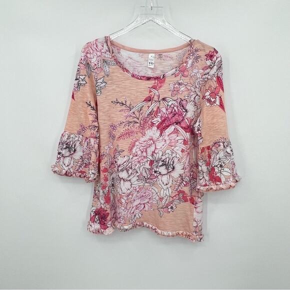 Thomas & Olivia modal blend floral embellished tiered ruffle short sleeve blouse - Picture 8 of 8